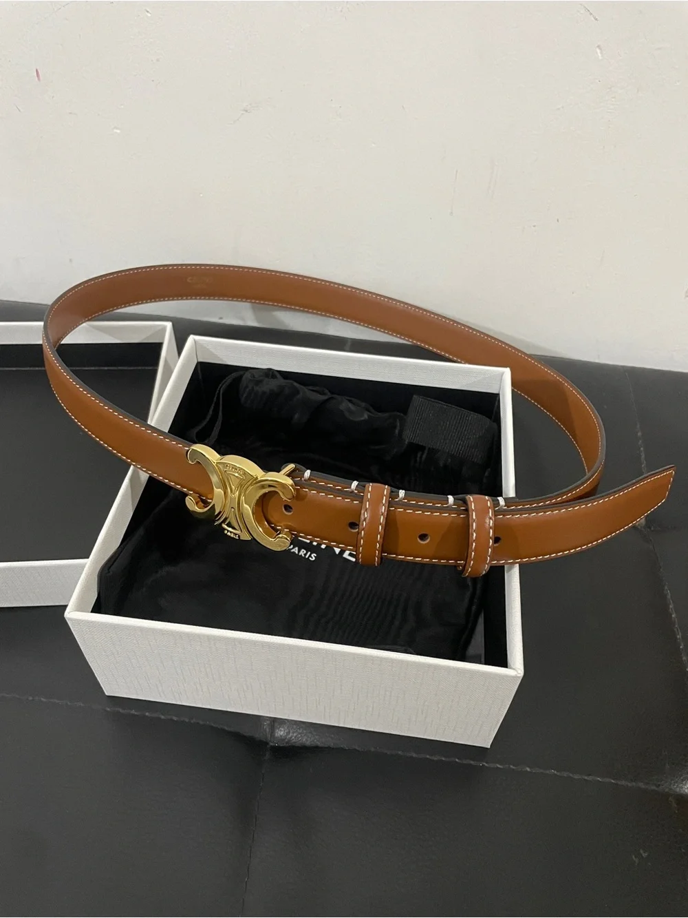 ✨Celine Brown Leather Belt with Gold Buckle 85cm